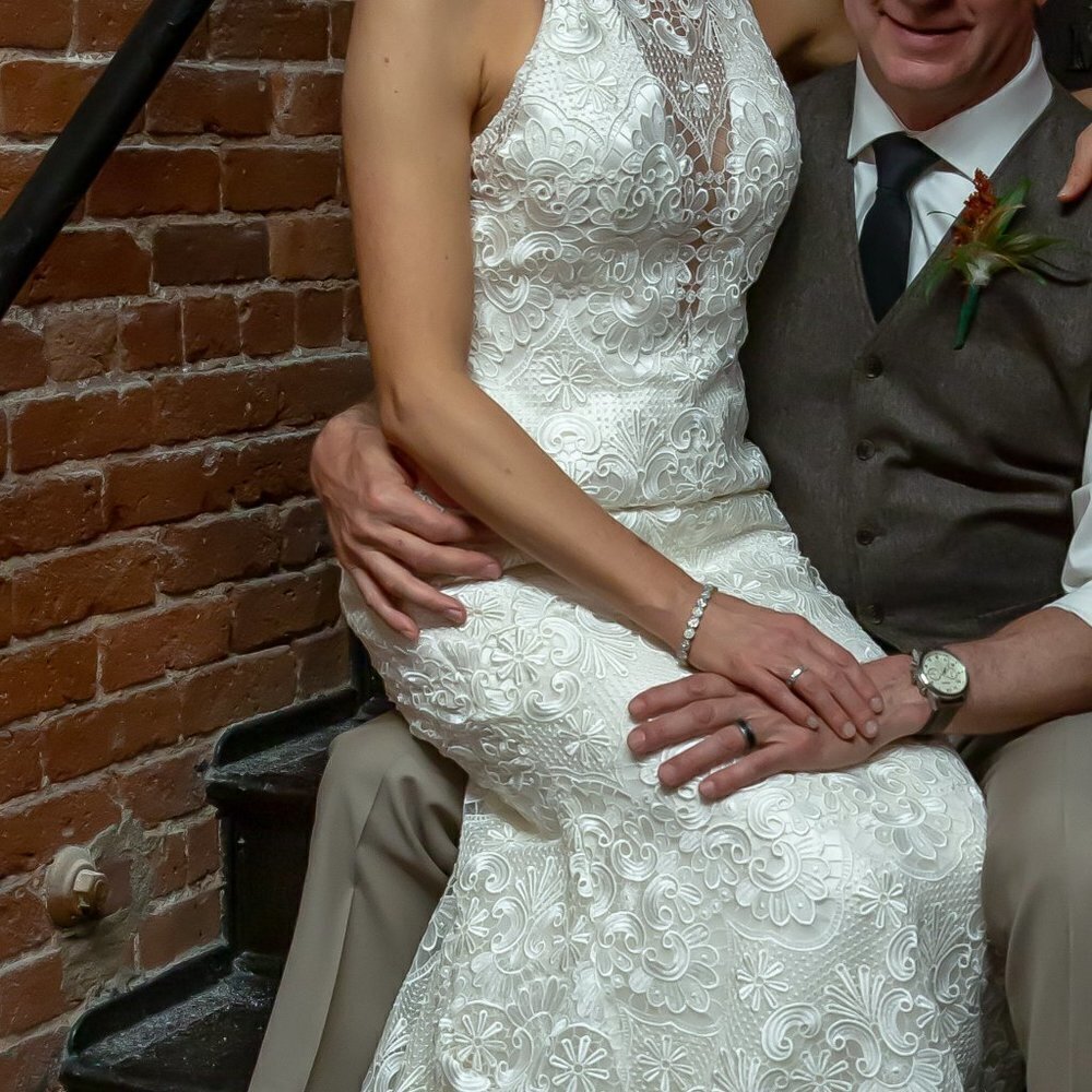 Maggie Sottero Ivory Lace Halter Trumpet Gown - Picture 10 of 13